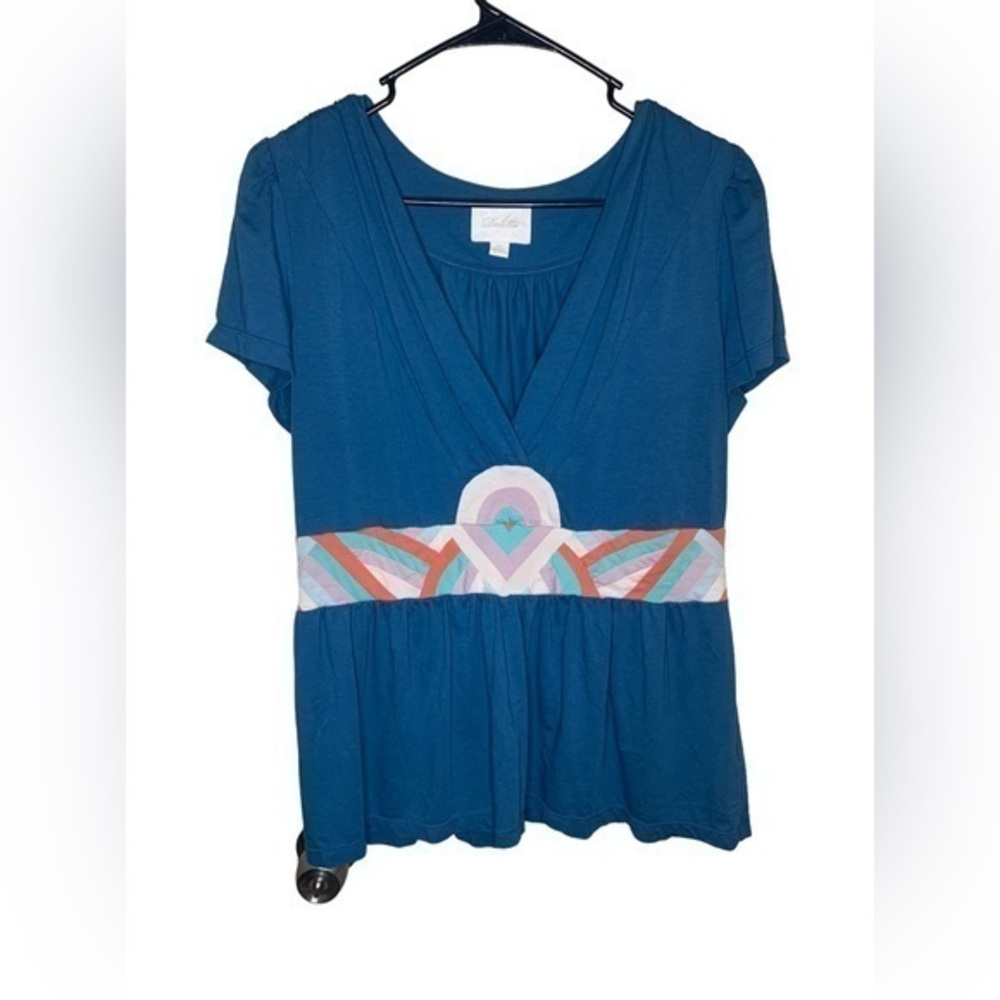 Anthropologie Deletta Short Sleeve Blouse V Neck Size XL